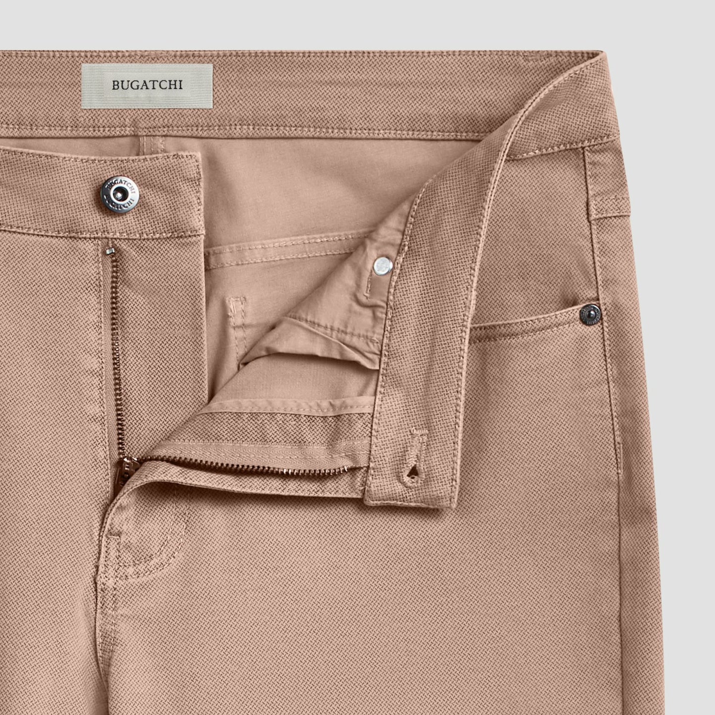 Bugatchi Preston Micro Basketweave Printed Five-Pocket Pants Caramel