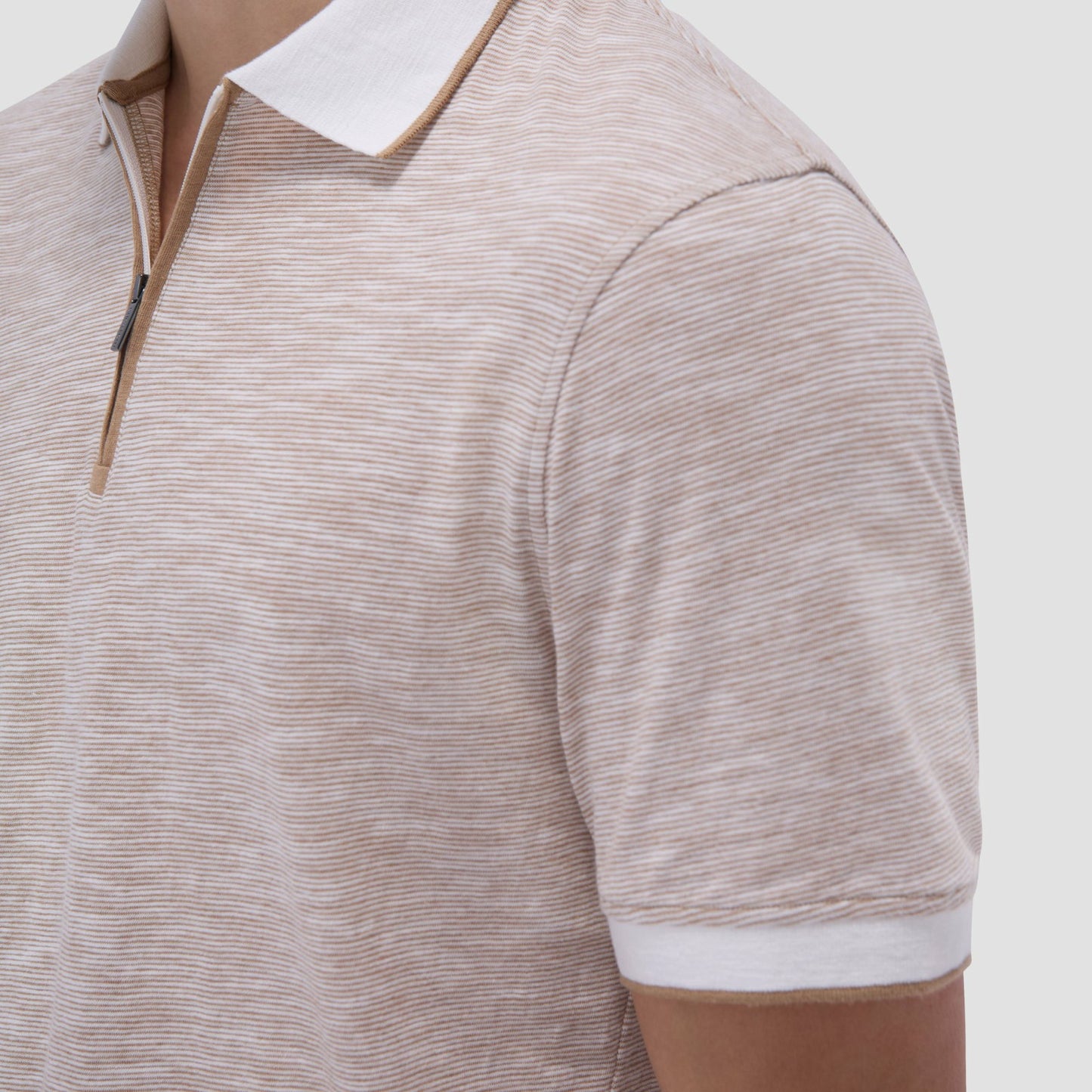 Bugatchi Textured Quarter-Zip Polo Shirt Camel