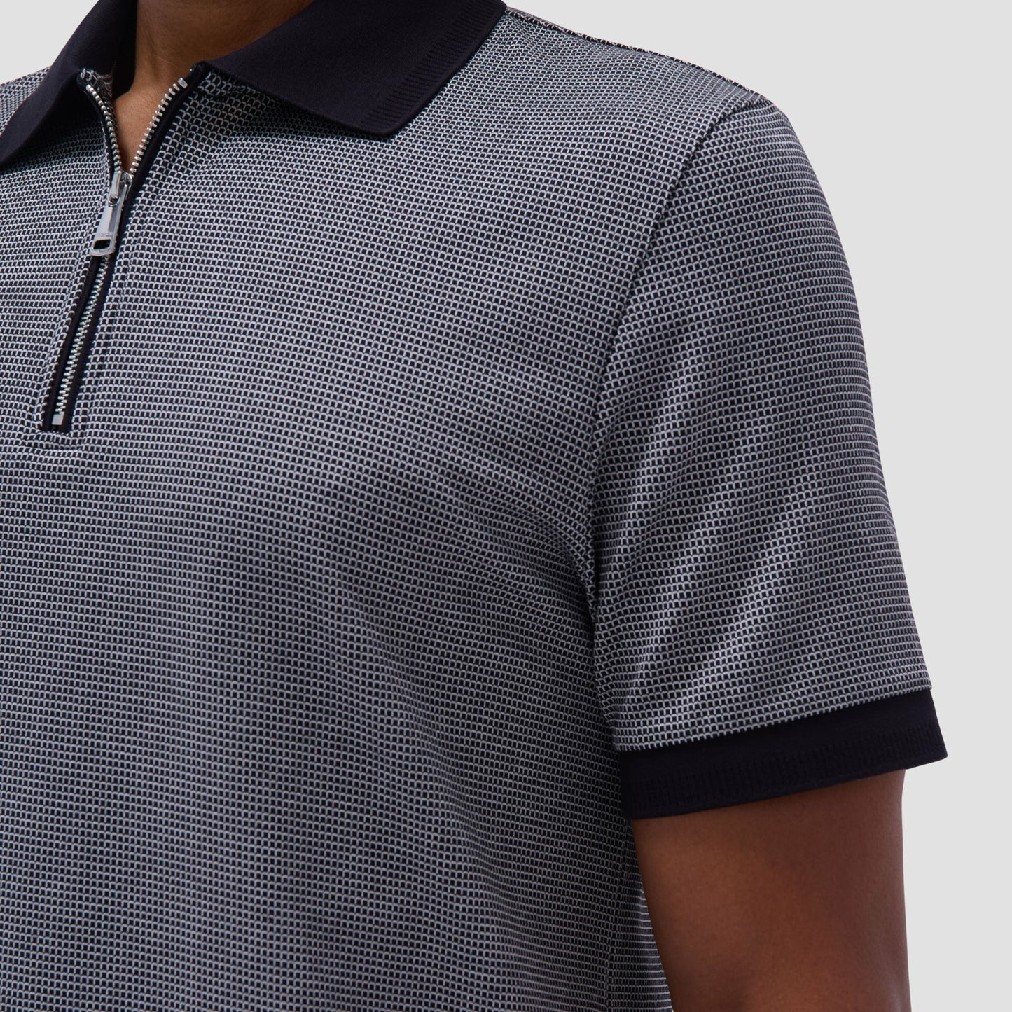 Bugatchi Micro Check Quarter-Zip Polo Shirt Black