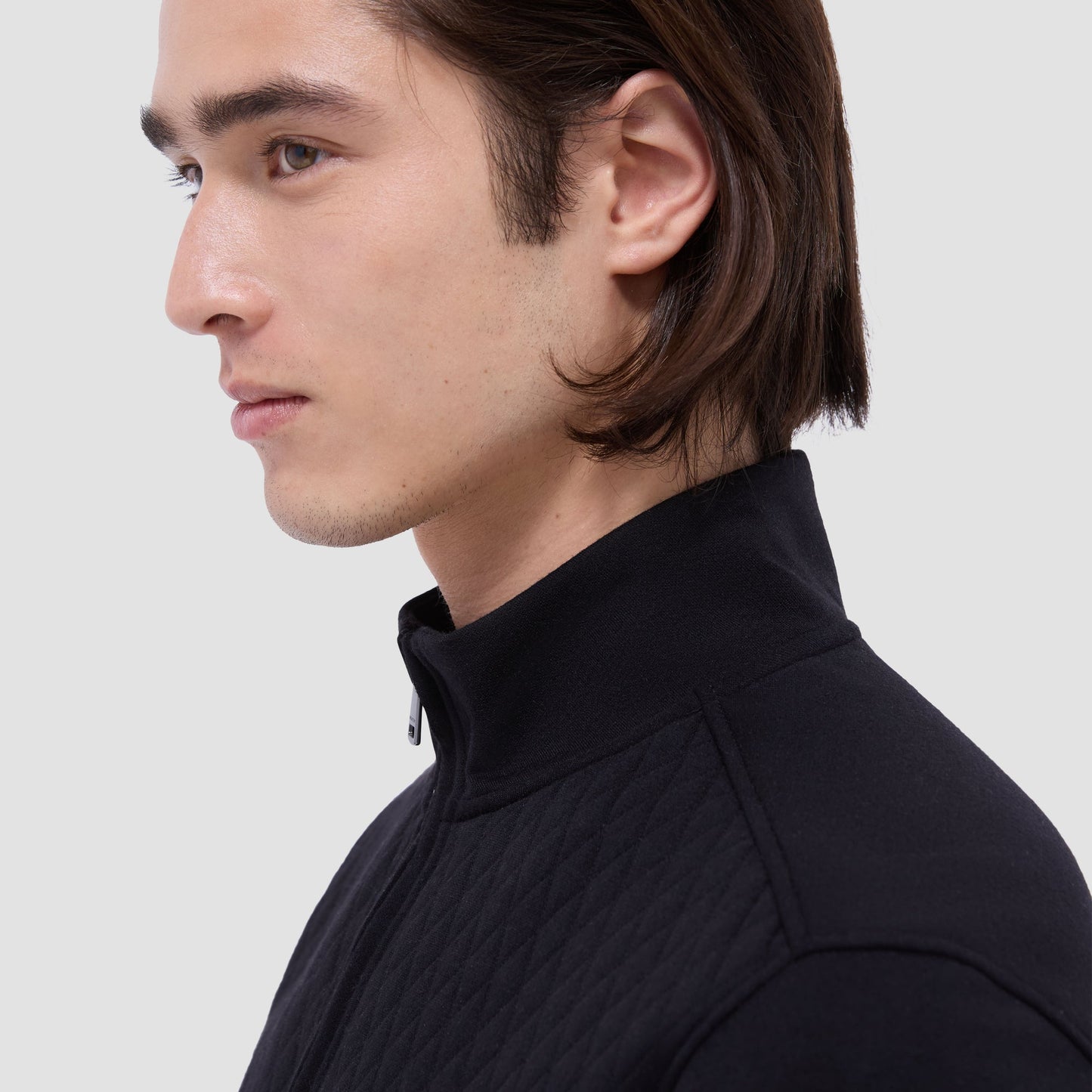 Bugatchi Diamond Quilt Performance Quarter-Zip Pullover Black
