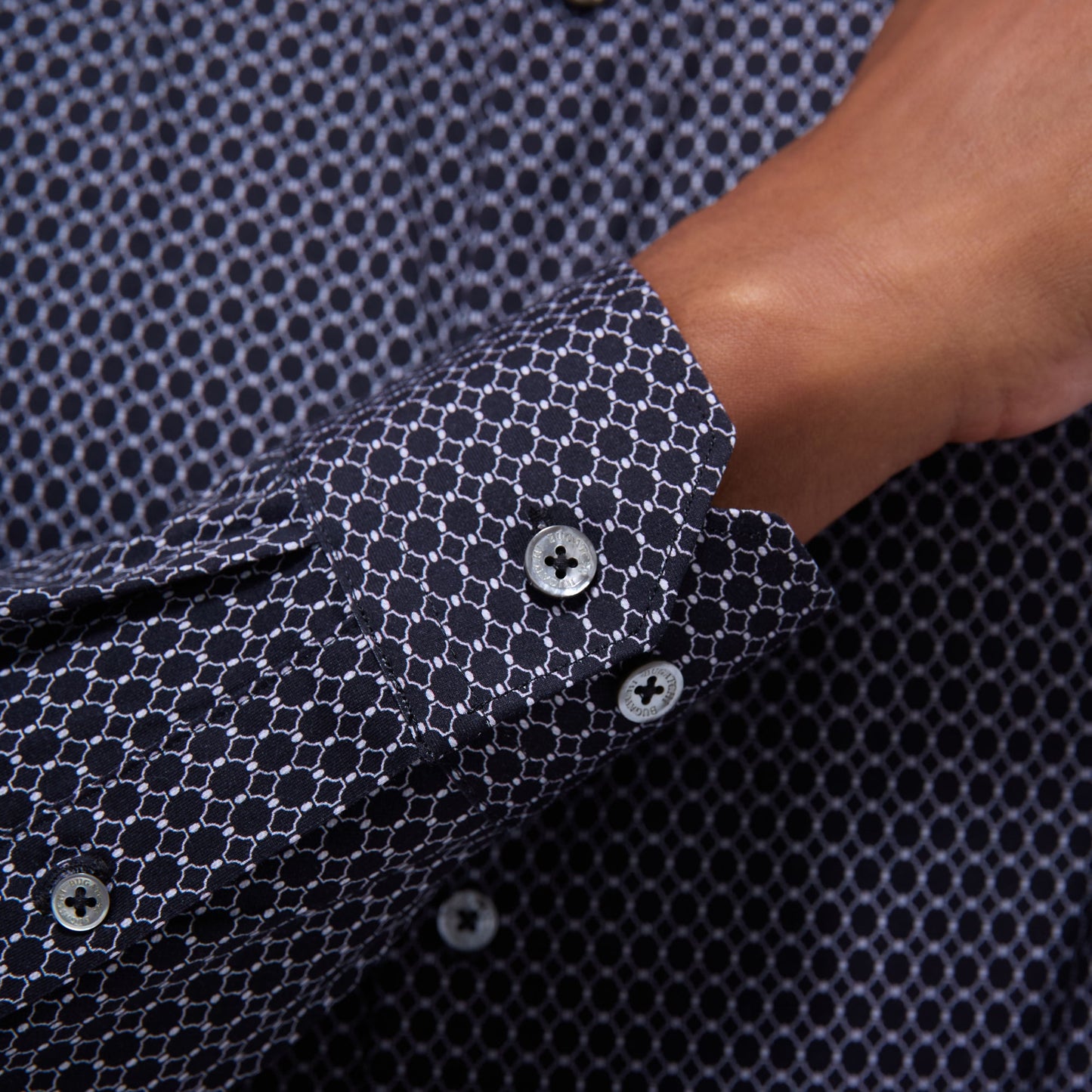 Bugatchi James Geometric Hexagon OoohCotton® Shirt Black
