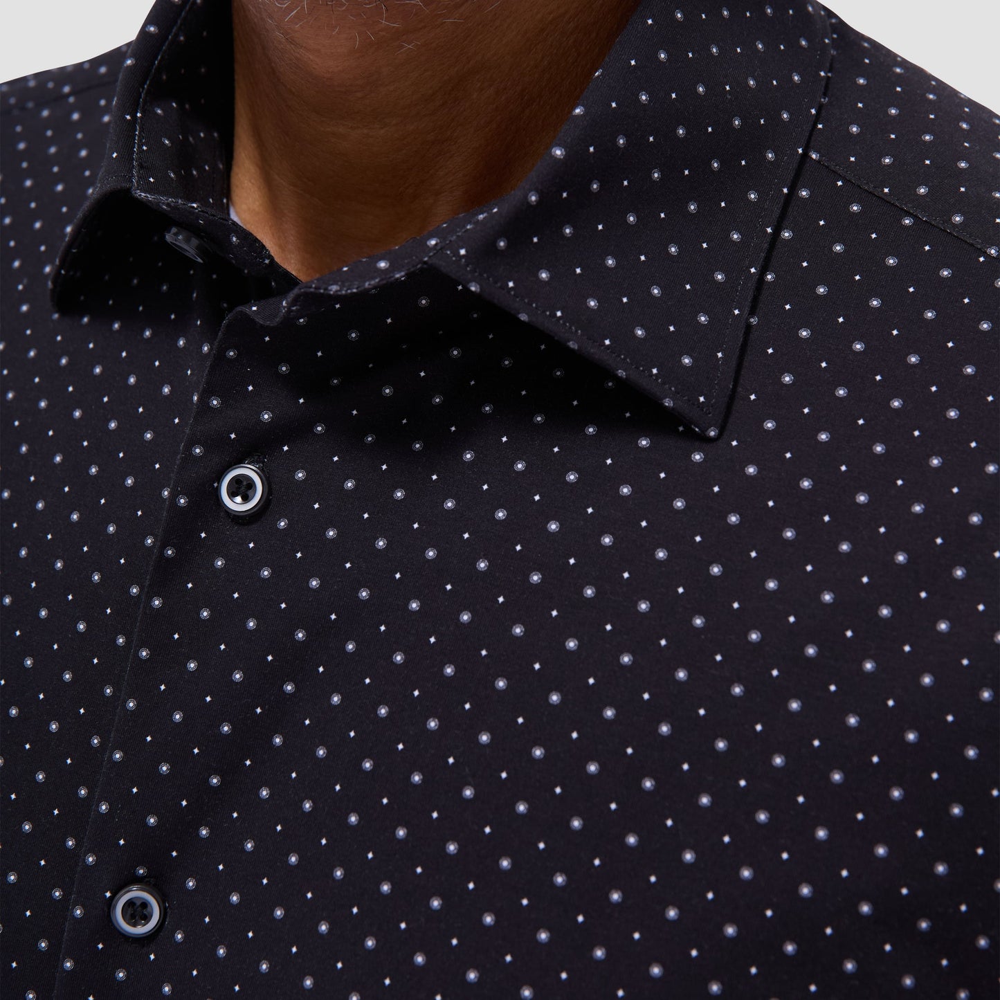 Bugatchi Miles Geometric OoohCotton® Short-Sleeve Shirt Black