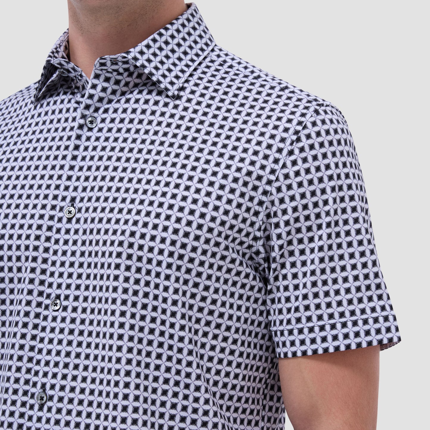 Bugatchi Miles Geometric OoohCotton® Short-Sleeve Shirt Zinc