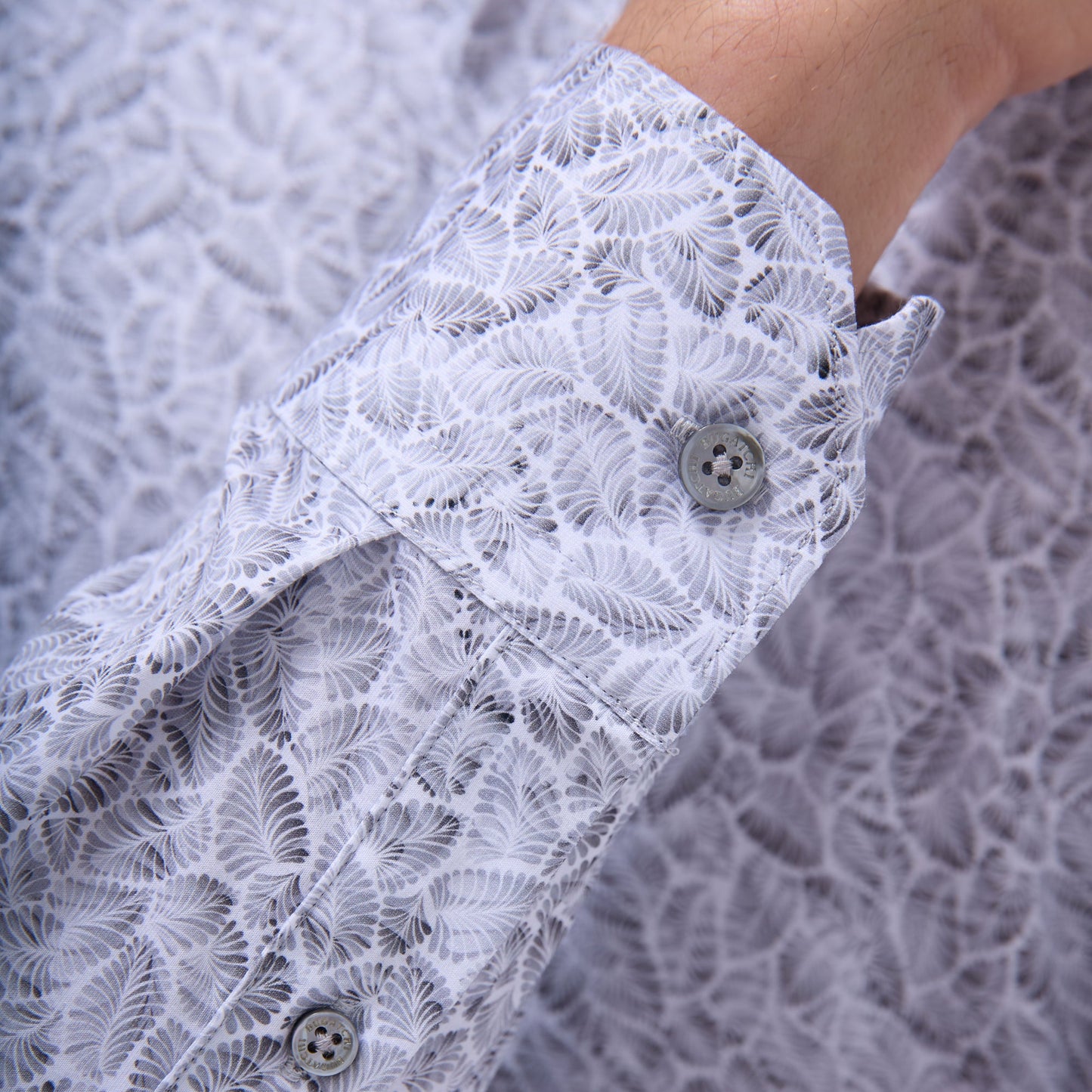 Bugatchi James Leaf Print OoohCotton® Shirt Zinc