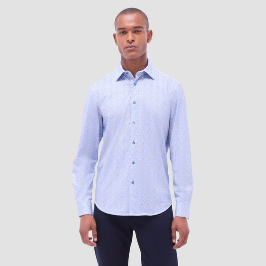 Bugatchi James Leaf Print OoohCotton® Shirt Air Blue