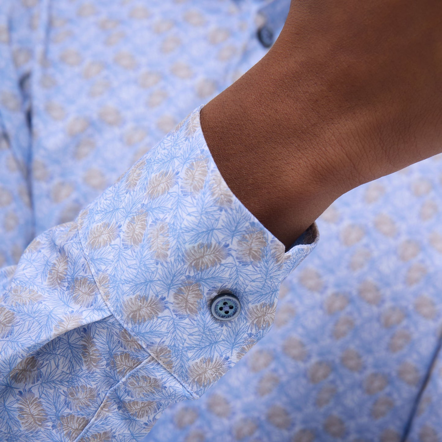 Bugatchi James Leaf Print OoohCotton® Shirt Air Blue