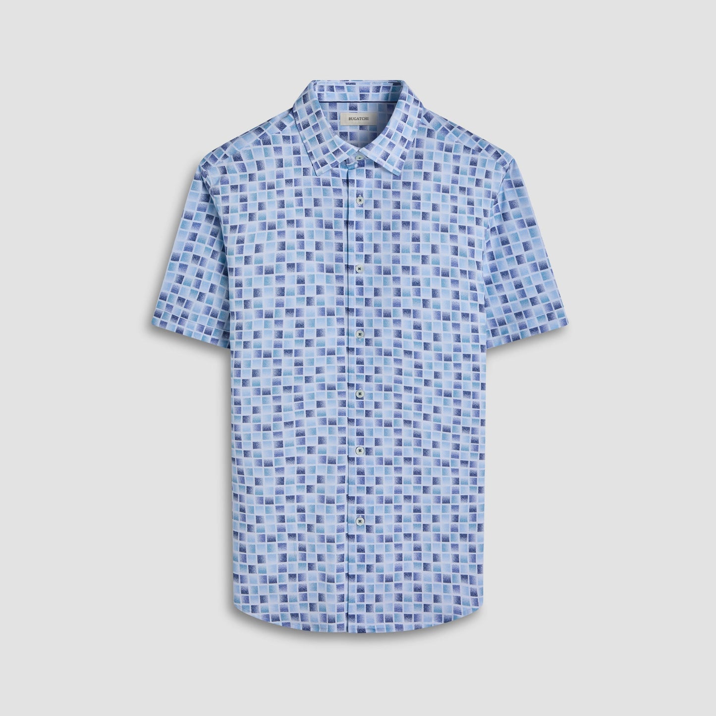 Bugatchi Miles Gradient Check OoohCotton® Short-Sleeve Shirt Ice