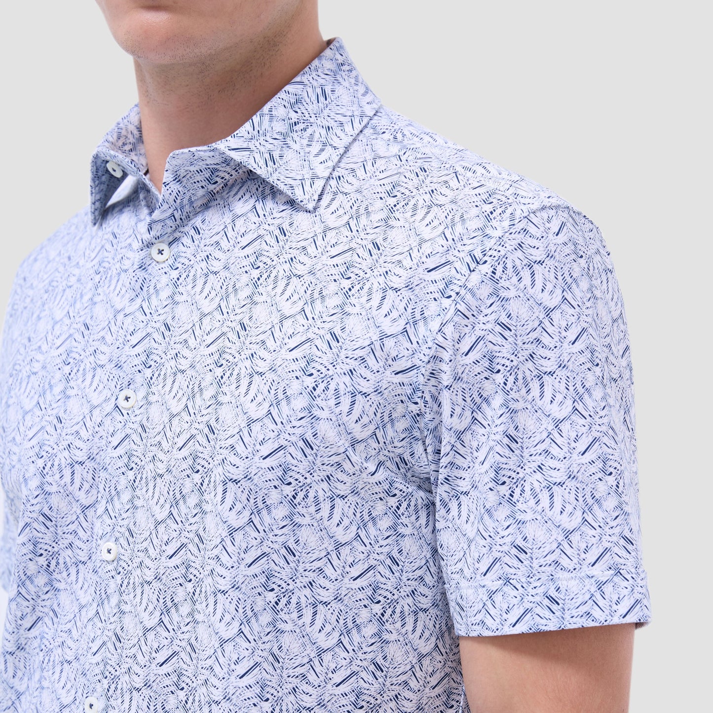 Bugatchi Miles Leaf Print OoohCotton® Short-Sleeve Shirt Navy