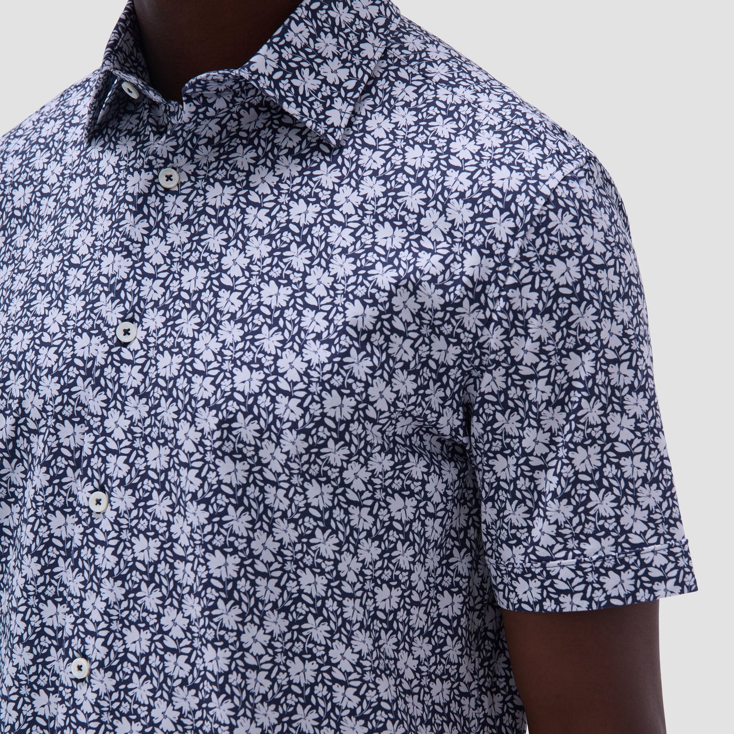 Bugatchi Miles Floral OoohCotton® Short-Sleeve Shirt Navy