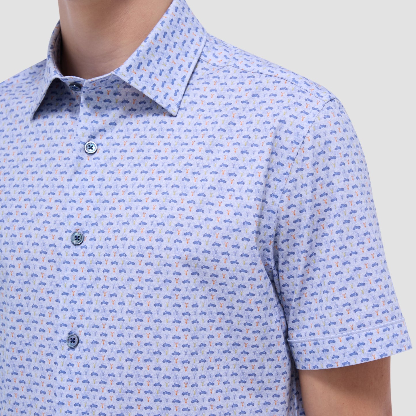 Bugatchi Miles Motorcycle OoohCotton® Short-Sleeve Shirt Peacock