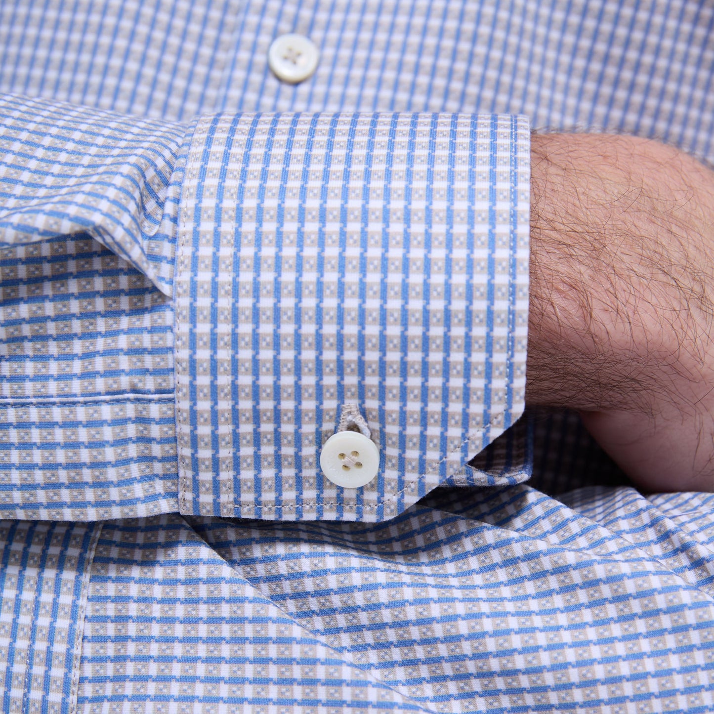 Bugatchi James Mini Check OoohCotton® Shirt Sand