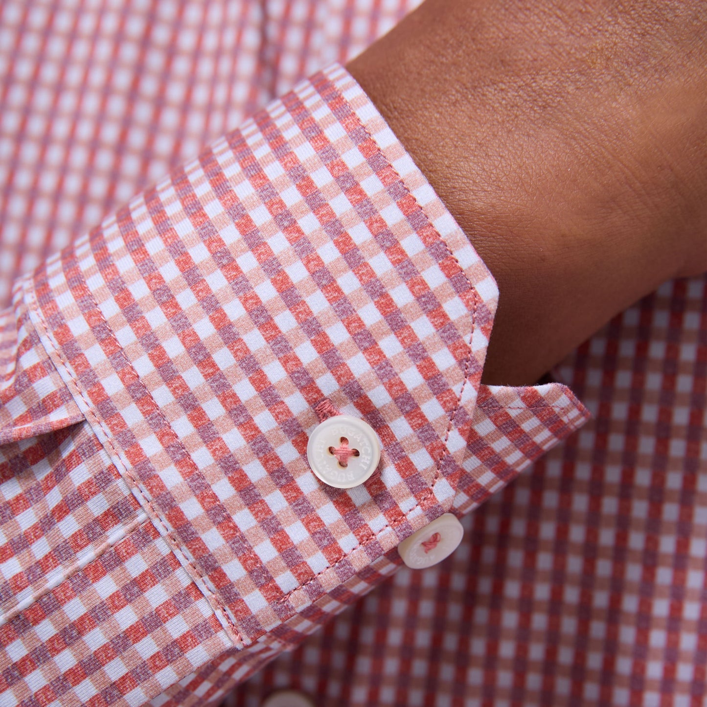 Bugatchi James Gingham Check OoohCotton® Shirt Paprika
