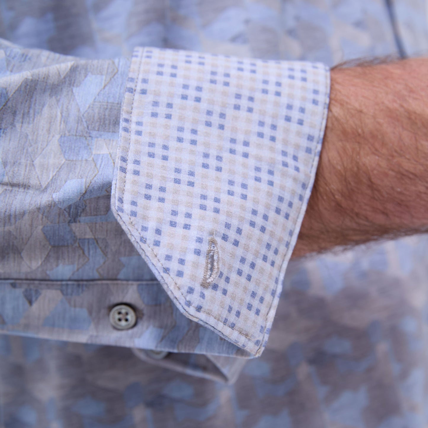 Bugatchi Jimmy Double-Sided Abstract & Check OoohCotton® Shirt Almond
