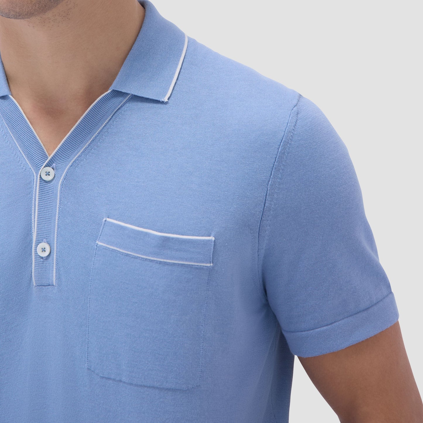 Bugatchi Jersey Knit Short Sleeve Johnny Sweater Air Blue