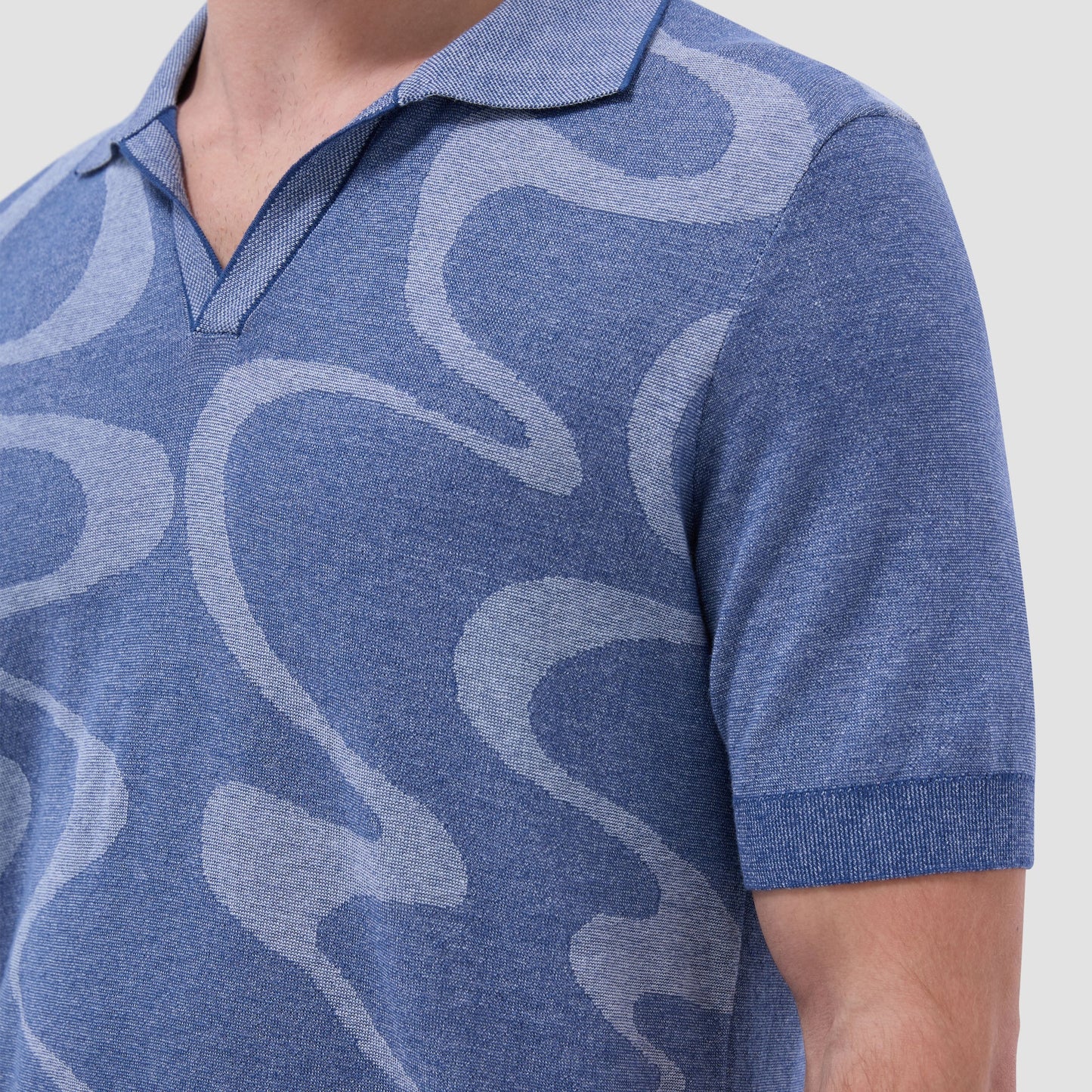 Bugatchi Abstract Knit Short Sleeve Johnny Sweater Indigo