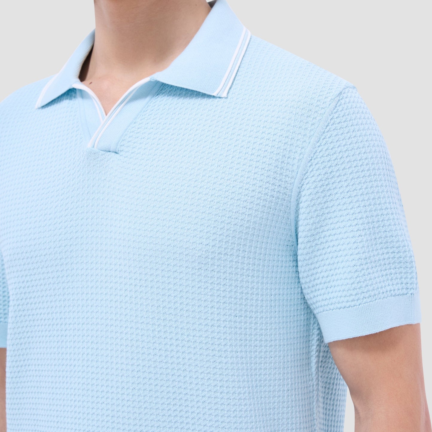 Bugatchi Seed Rib Short Sleeve Johnny Sweater Ice