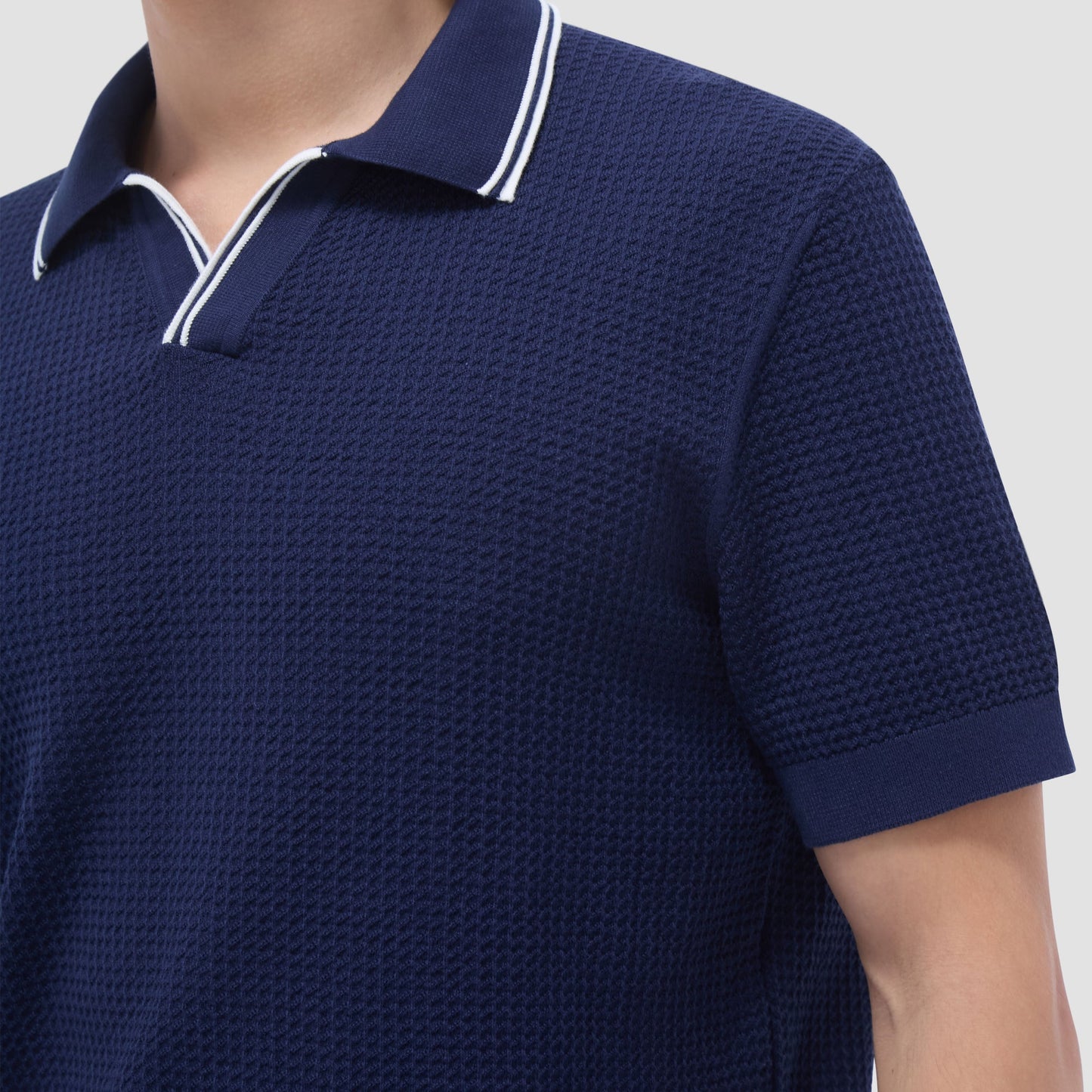 Bugatchi Seed Rib Short Sleeve Johnny Sweater Navy