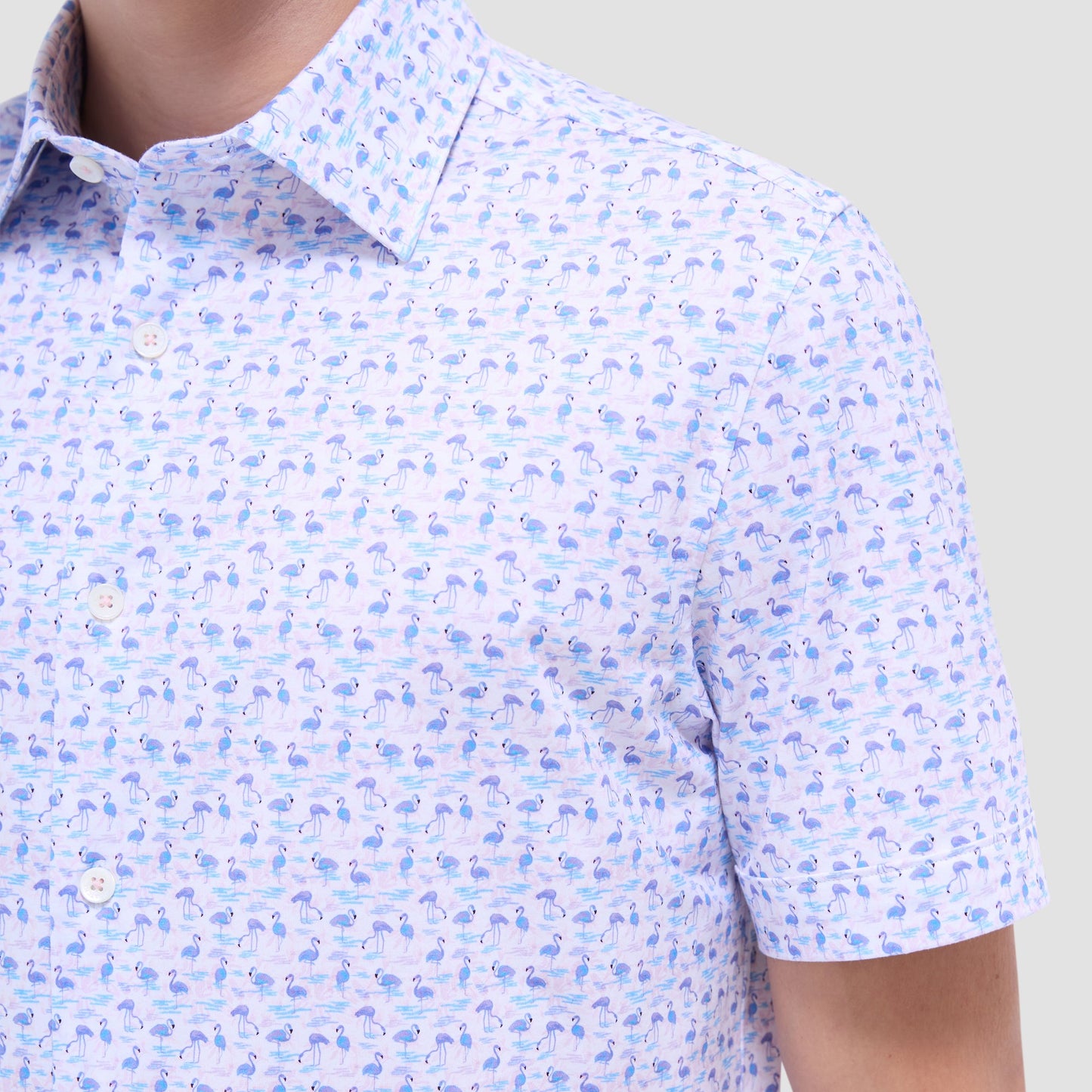 Bugatchi Miles Flamingo OoohCotton® Short-Sleeve Shirt Pink