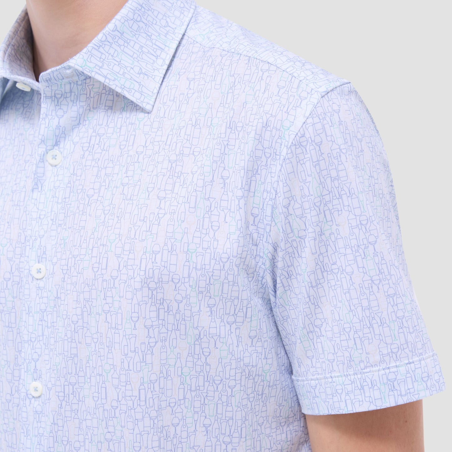Bugatchi Miles Bistro Print OoohCotton® Short-Sleeve Shirt White