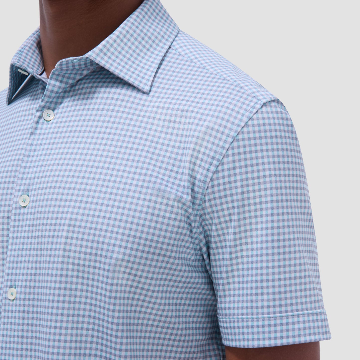 Bugatchi Miles Gingham Check OoohCotton® Short-Sleeve Shirt Menthol