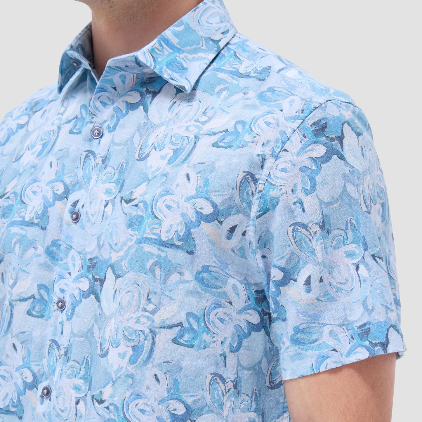 Bugatchi Orson Floral Short-Sleeve Shirt Teal