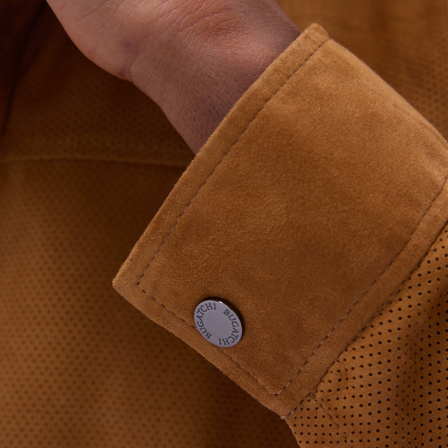 Bugatchi Perforated Suede Shirt Jacket Tan