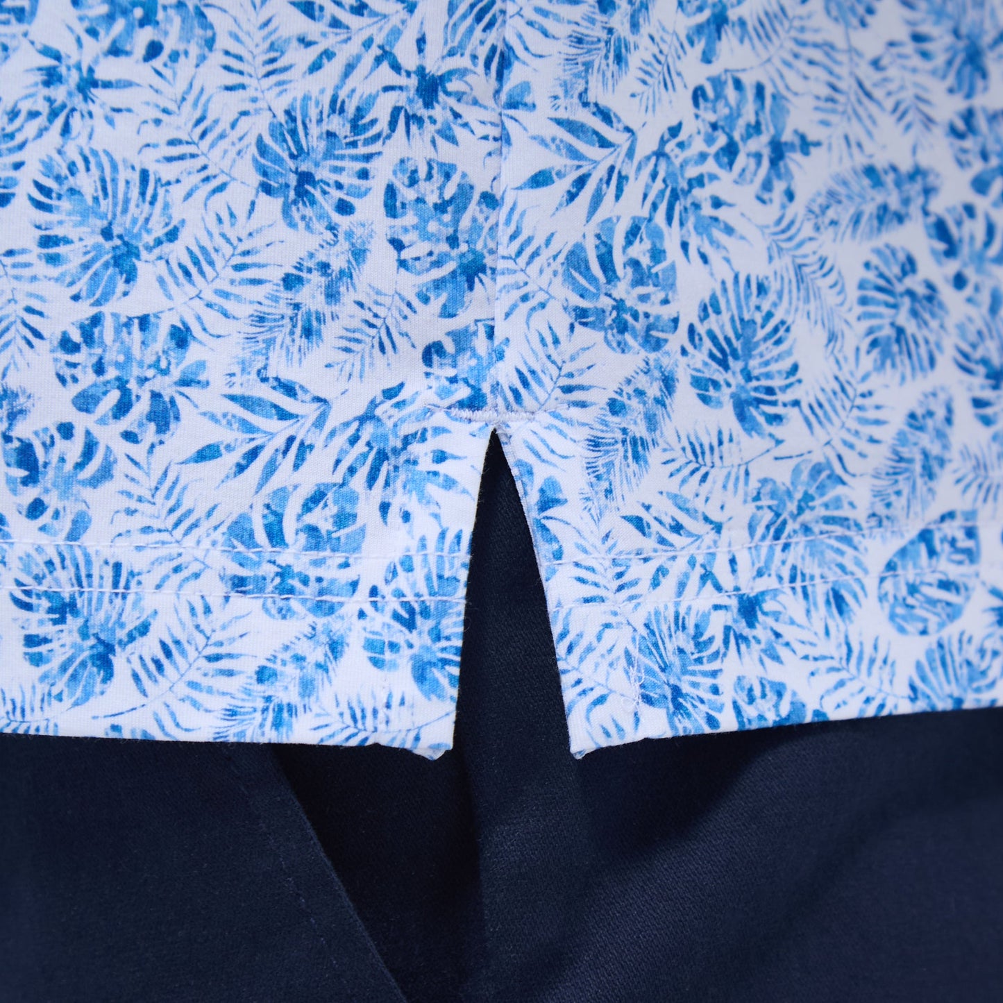 Bugatchi Victor Leaf Print OoohCotton® Polo Shirt Classic Blue