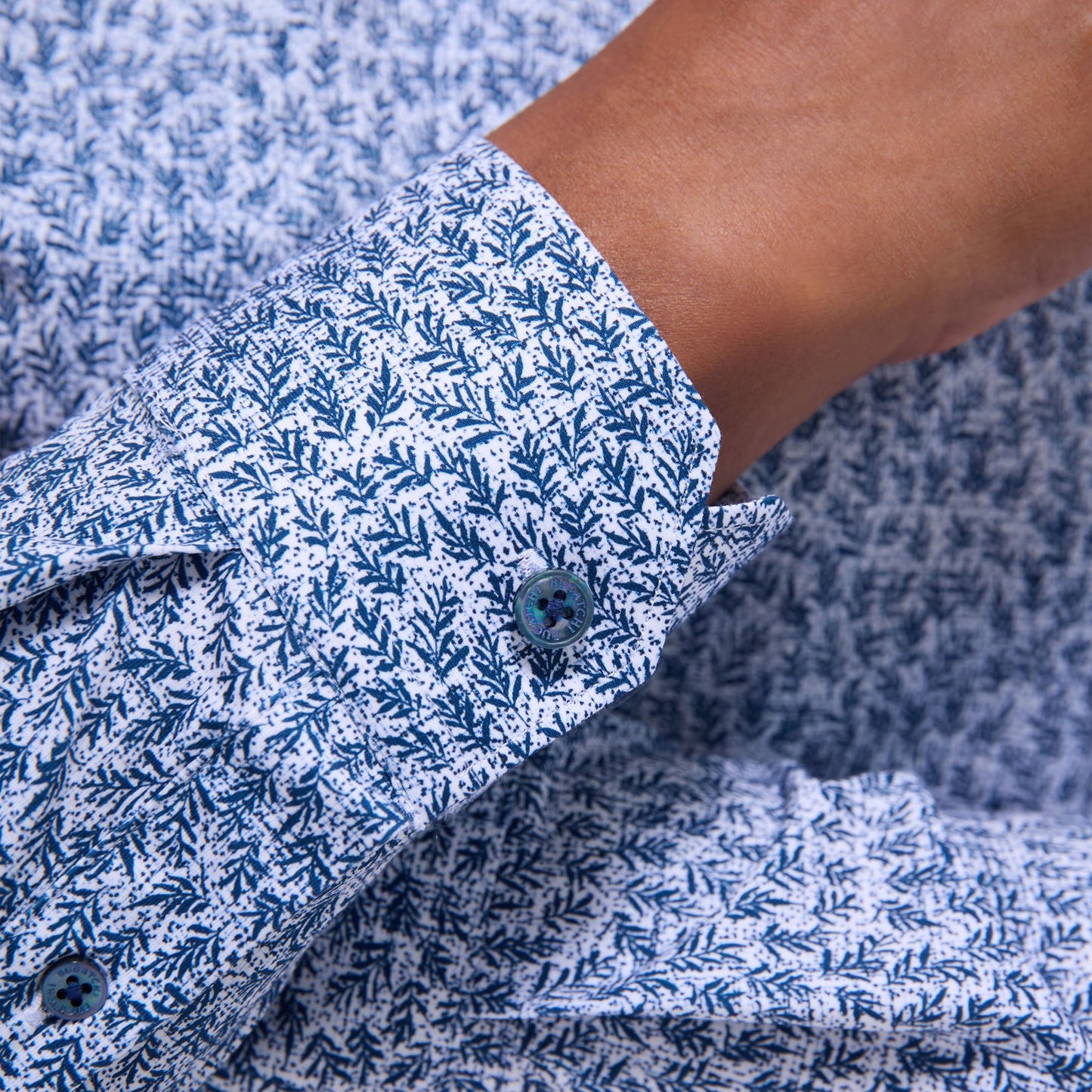 Bugatchi James Leaf Print OoohCotton® Shirt Navy