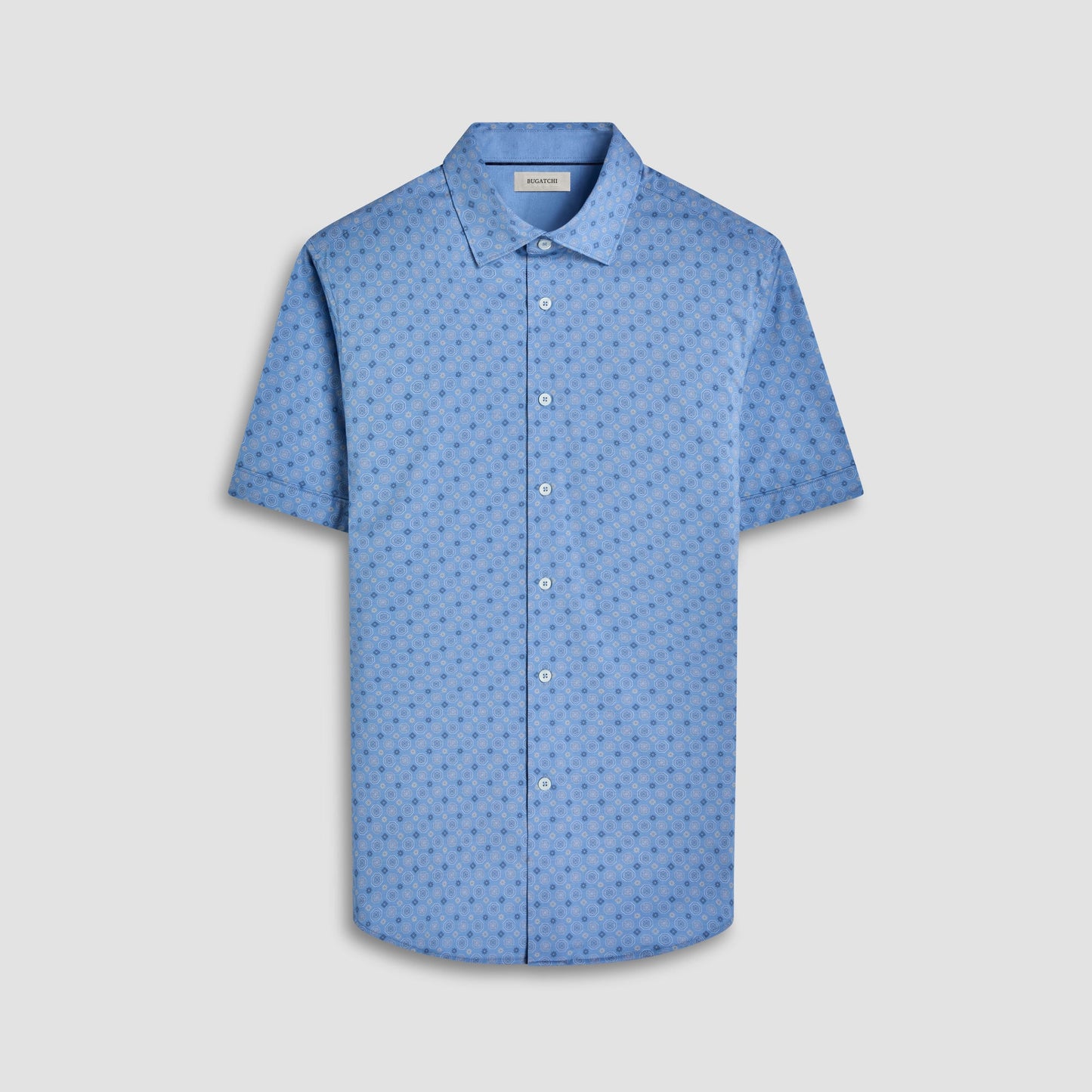 Bugatchi Myron Double-Sided Medallion & Solid OoohCotton® Short-Sleeve Shirt Air Blue