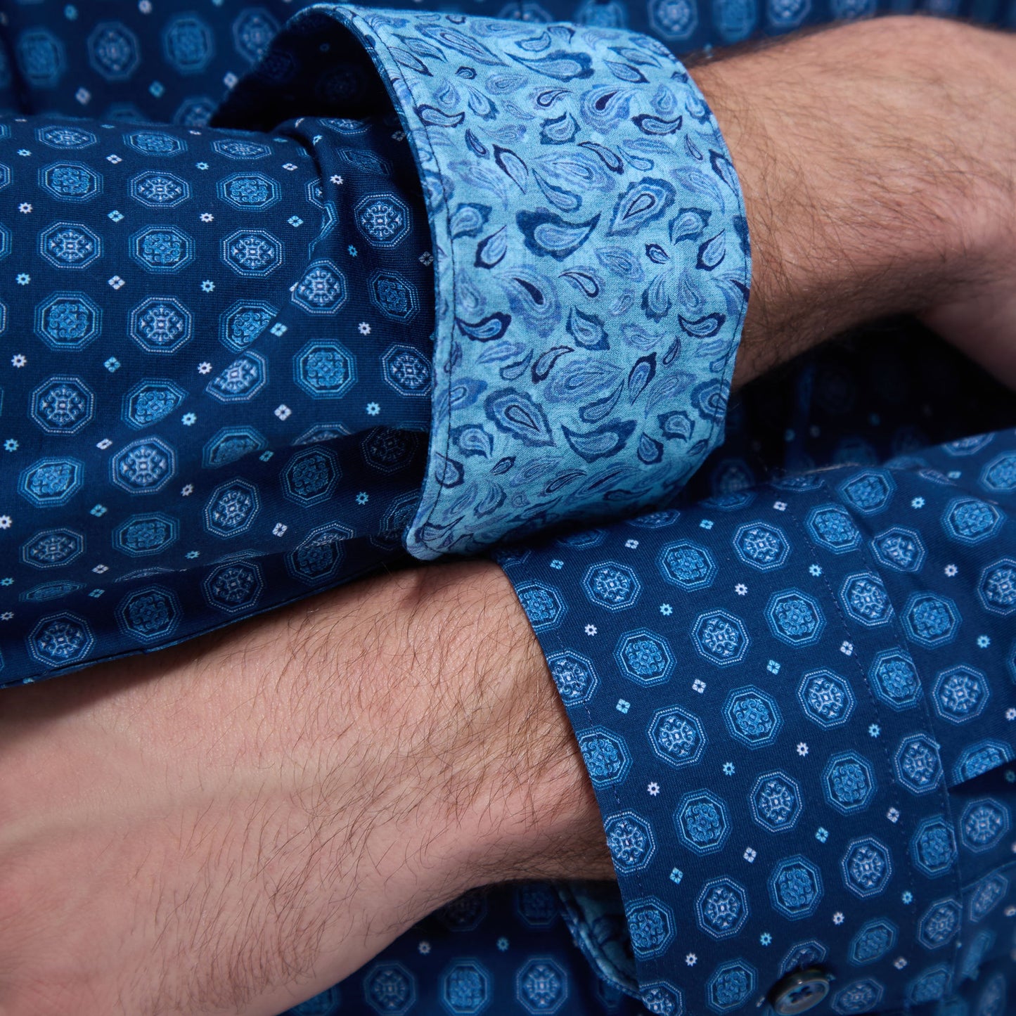 Bugatchi Jimmy Double-Sided Medallion & Paisley OoohCotton® Shirt Indigo