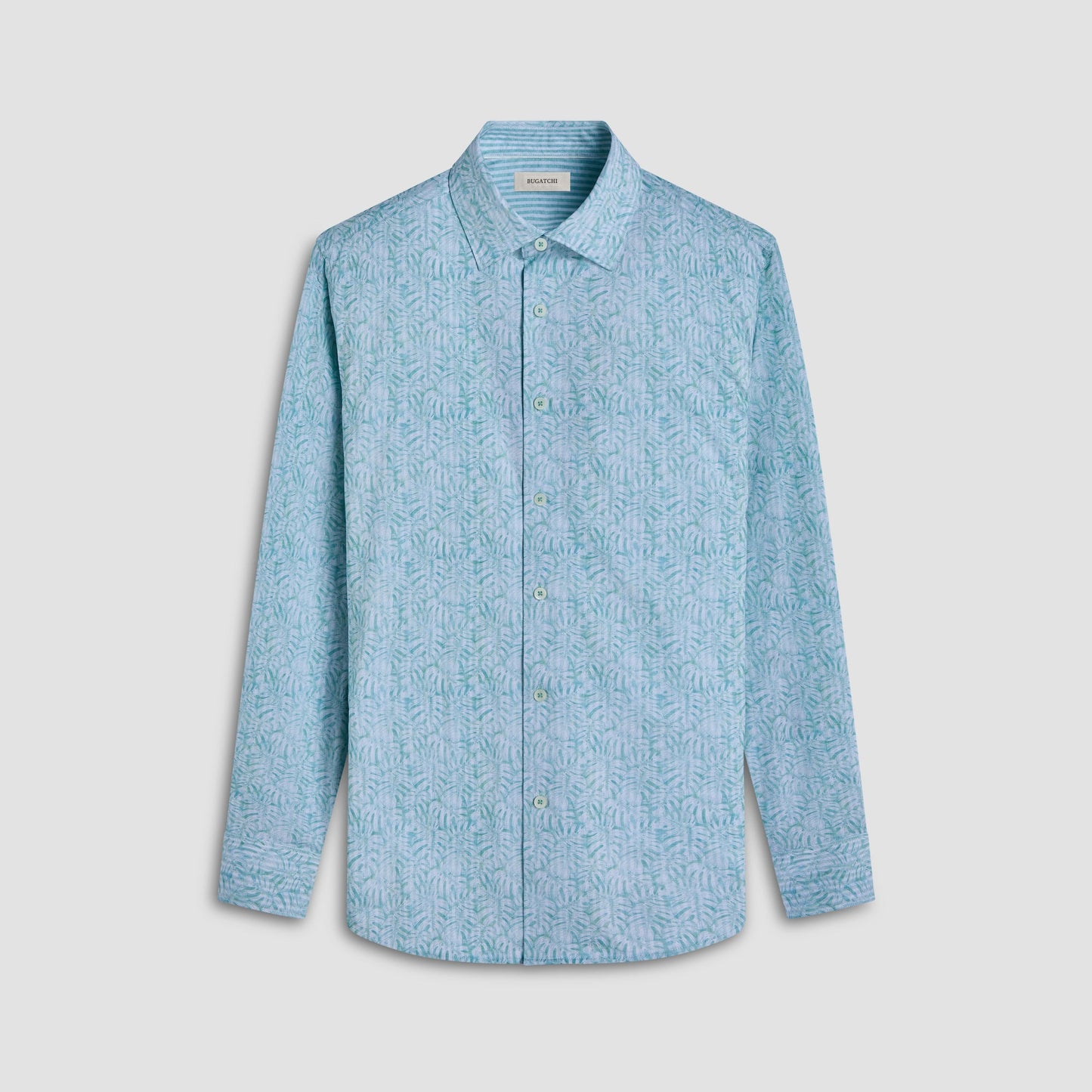 Bugatchi Jimmy Double-Sided Leaf & Stripe OoohCotton® Shirt Menthol