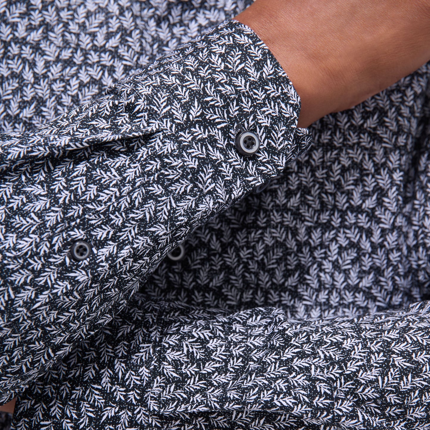Bugatchi James Leaf Print OoohCotton® Shirt Black