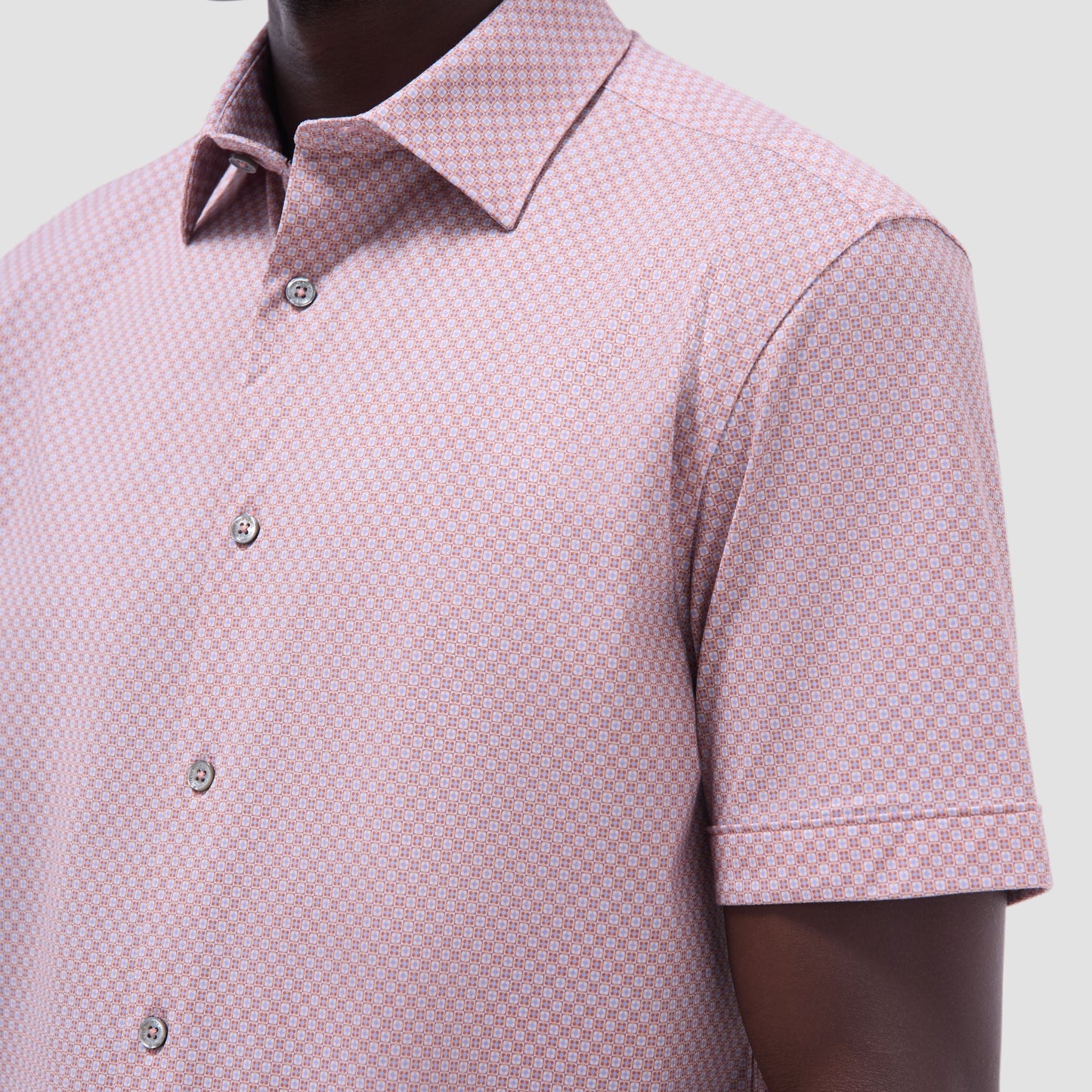 Bugatchi Miles Geometric OoohCotton® Short-Sleeve Shirt Jaffa