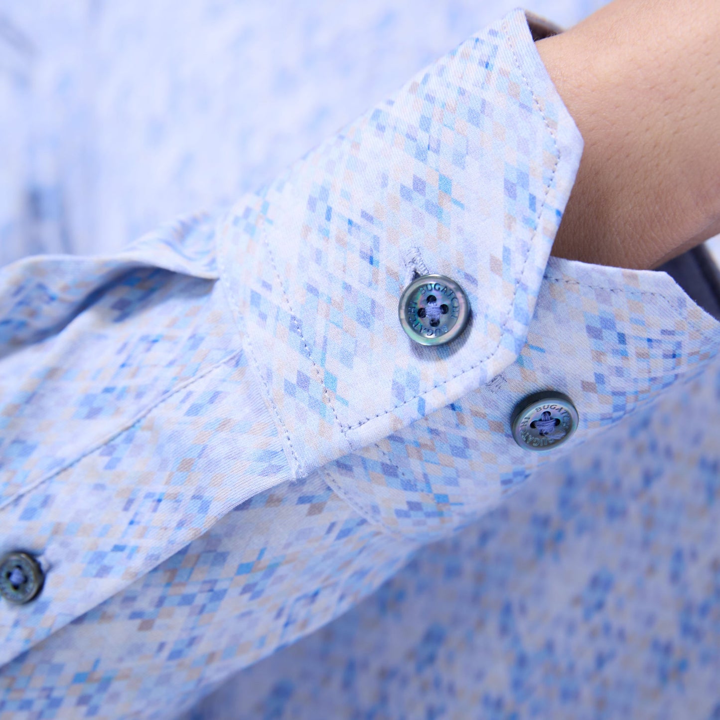Bugatchi Jimmy Double-Sided Geometric & Solid OoohCotton® Shirt Air Blue