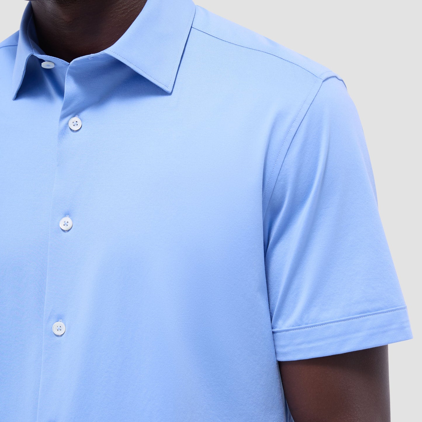 Bugatchi Miles Solid OoohCotton® Short Sleeve Shirt Sky