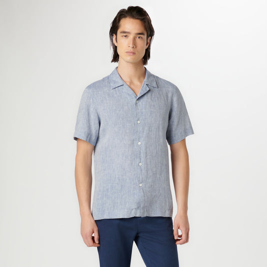 Bugatchi Jackson Solid Linen Camp Shirt Navy