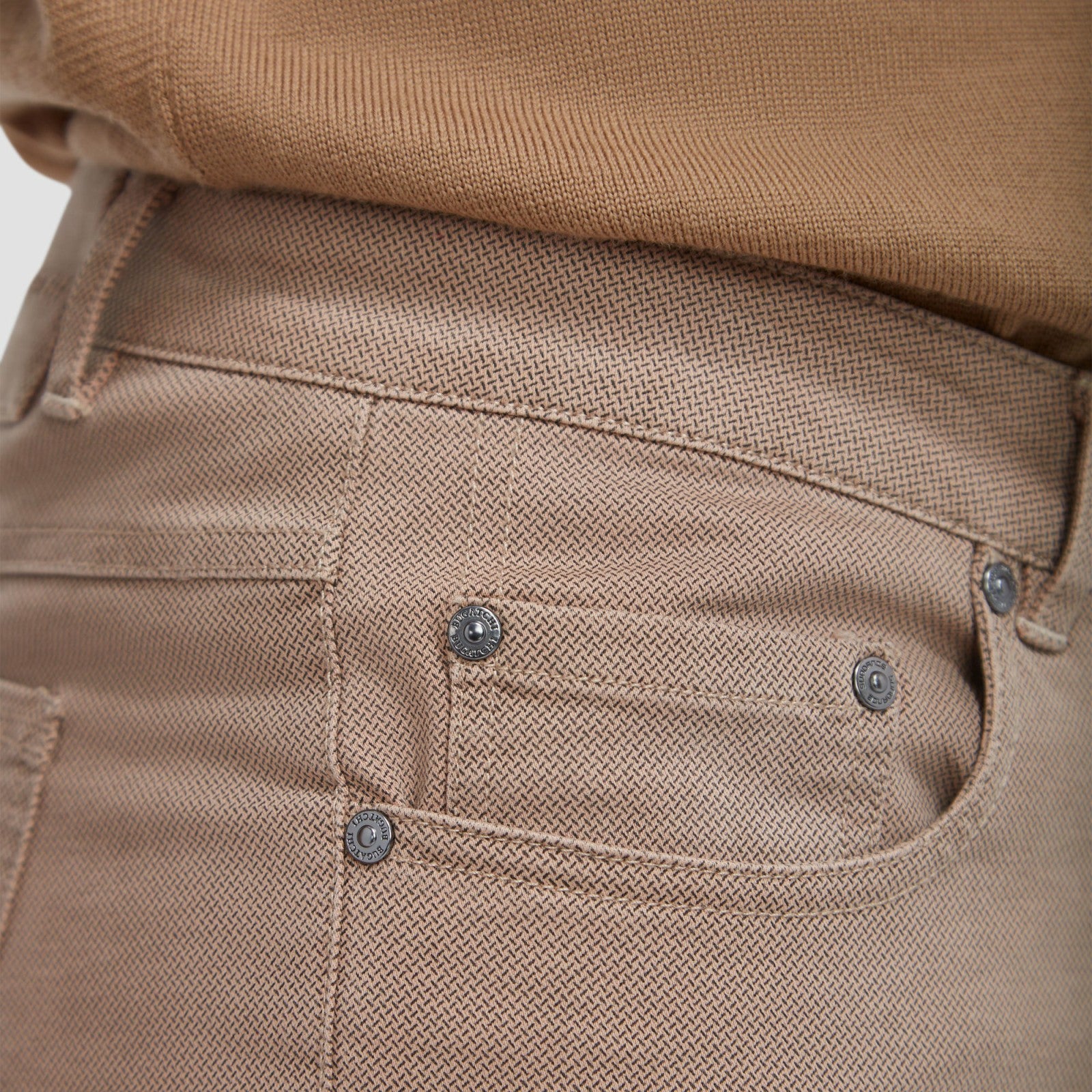 Bugatchi Preston Micro Basketweave Printed Five-Pocket Pants Caramel