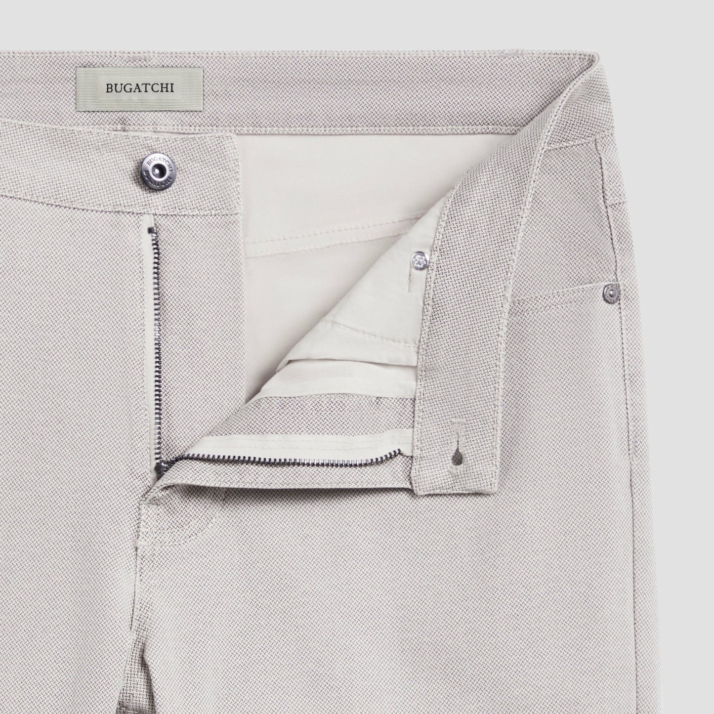 Bugatchi Preston Micro Basketweave Printed Five-Pocket Pants Stone