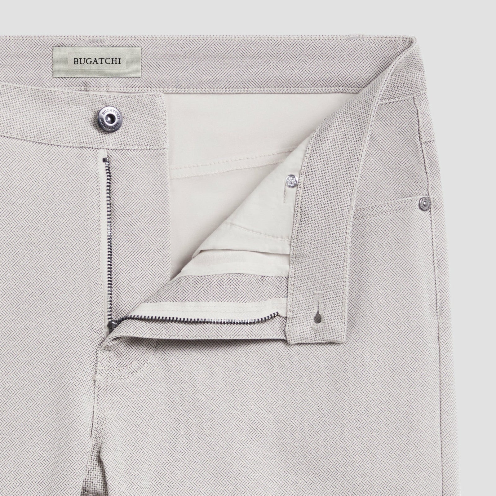 Bugatchi Preston Micro Basketweave Printed Five-Pocket Pants Stone