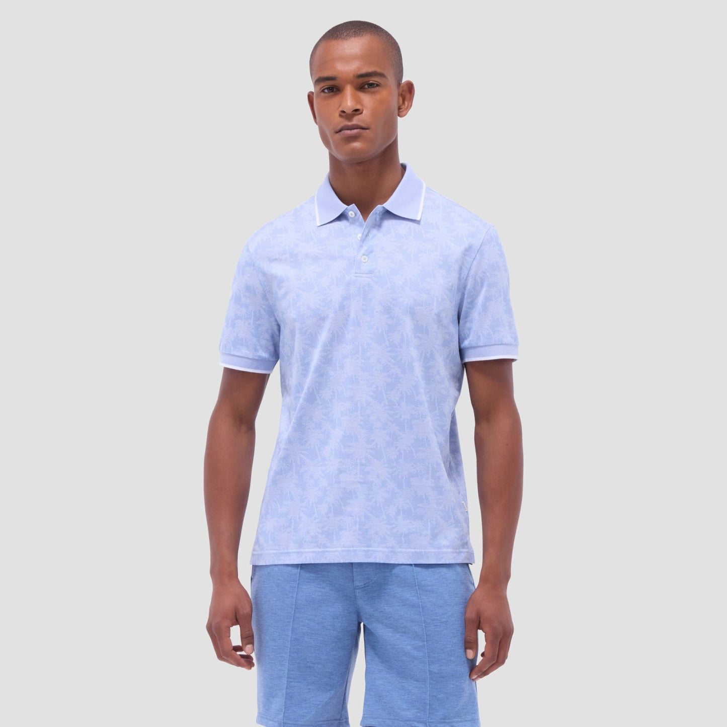 Bugatchi Palm Tree Jacquard Polo Shirt Air Blue