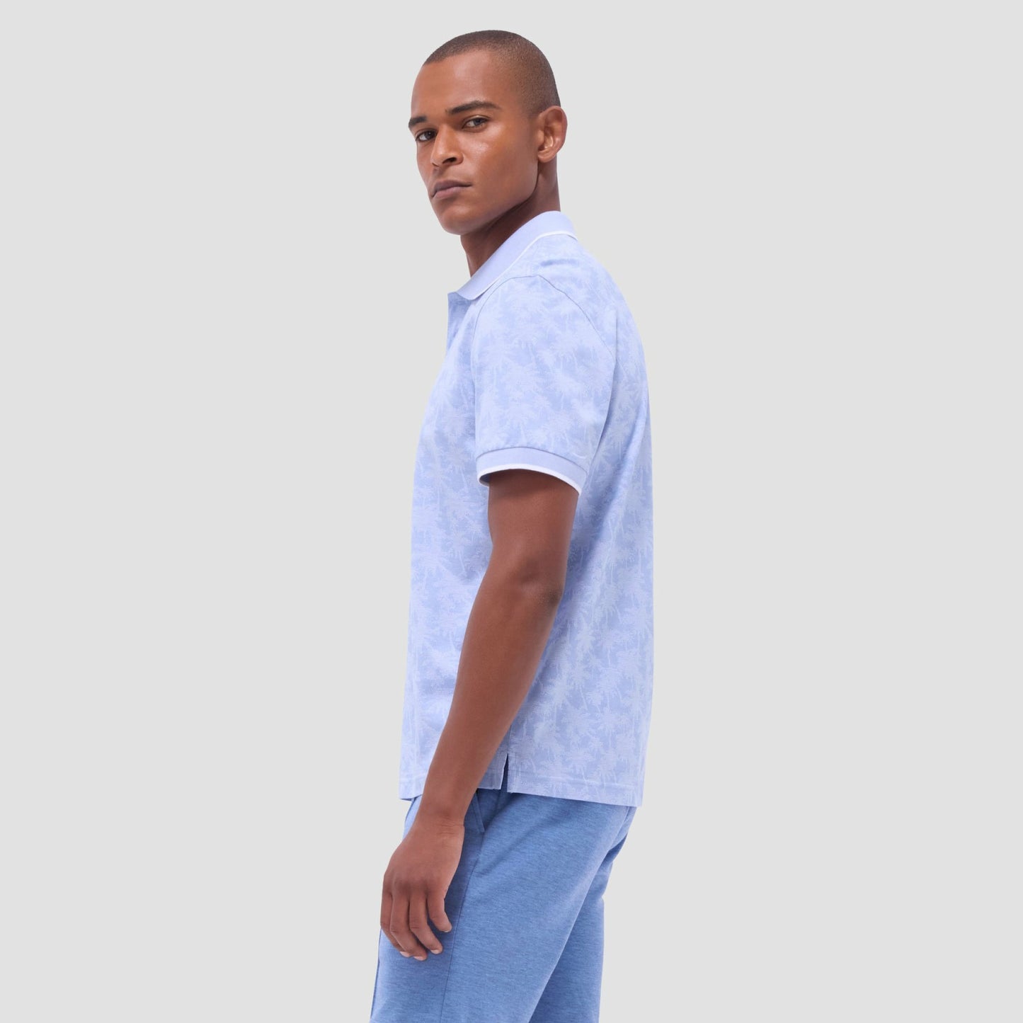 Bugatchi Palm Tree Jacquard Polo Shirt Air Blue