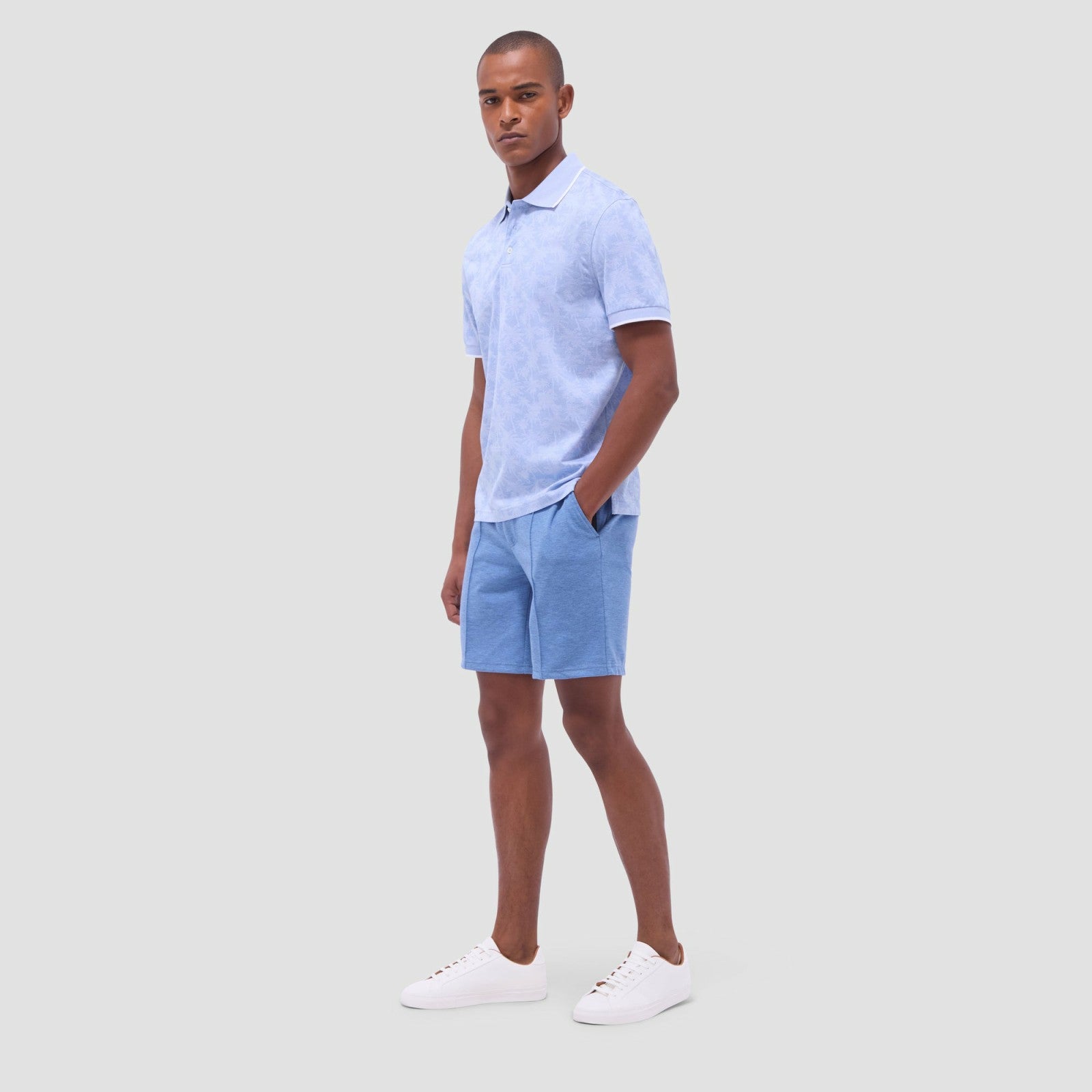 Bugatchi Palm Tree Jacquard Polo Shirt Air Blue