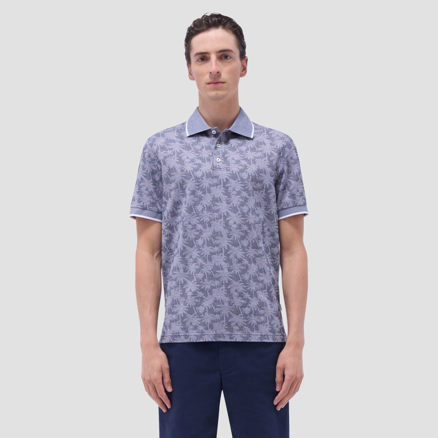 Bugatchi Palm Tree Jacquard Polo Shirt Navy