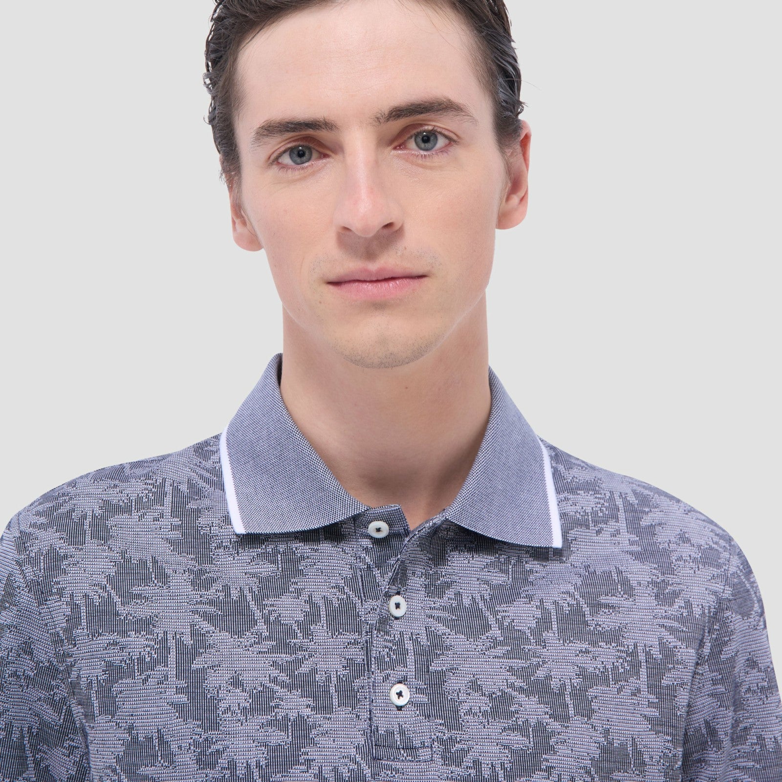 Bugatchi Palm Tree Jacquard Polo Shirt Navy
