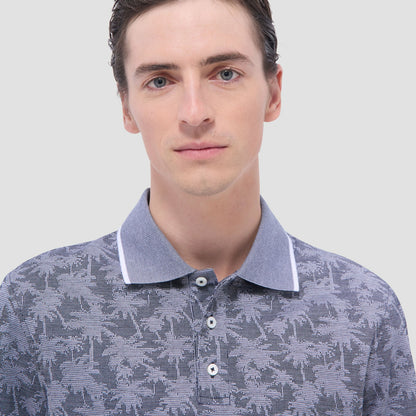 Bugatchi Palm Tree Jacquard Polo Shirt Navy