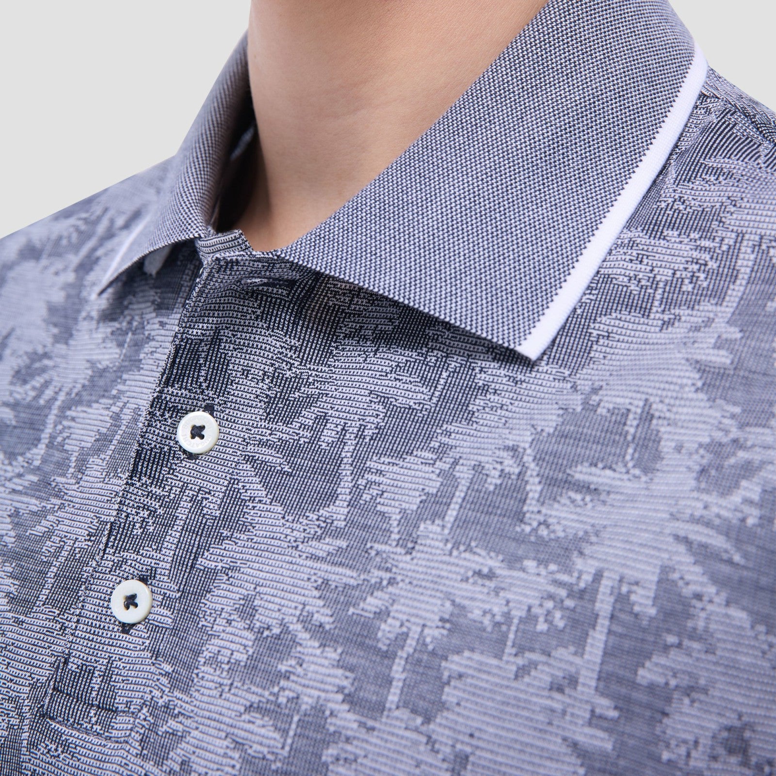 Bugatchi Palm Tree Jacquard Polo Shirt Navy