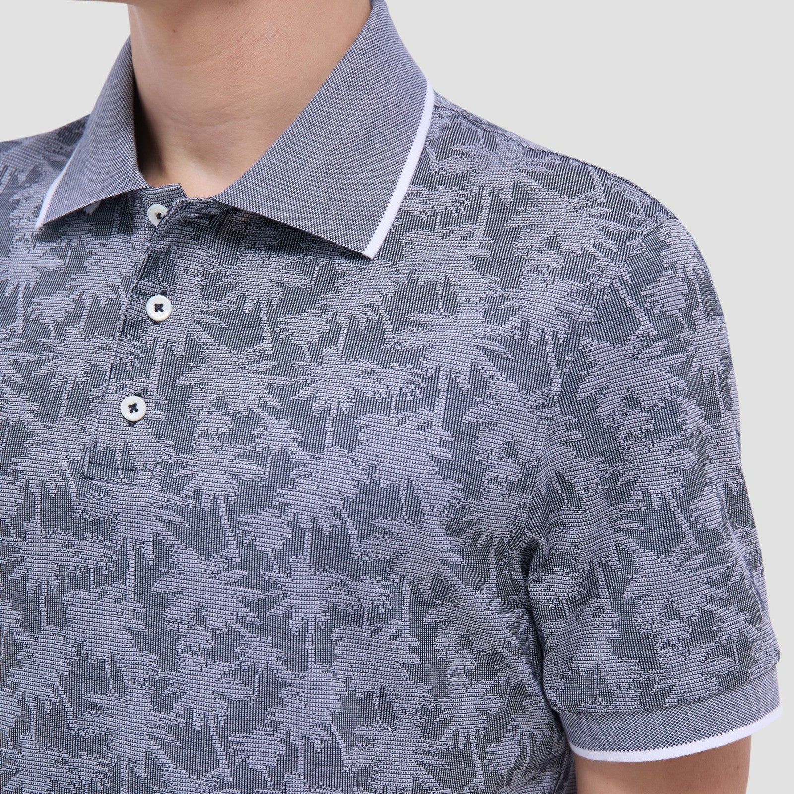 Bugatchi Palm Tree Jacquard Polo Shirt Navy