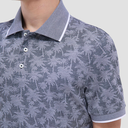 Bugatchi Palm Tree Jacquard Polo Shirt Navy