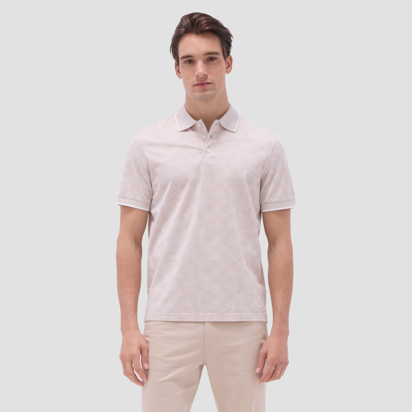 Bugatchi Palm Tree Jacquard Polo Shirt Sand