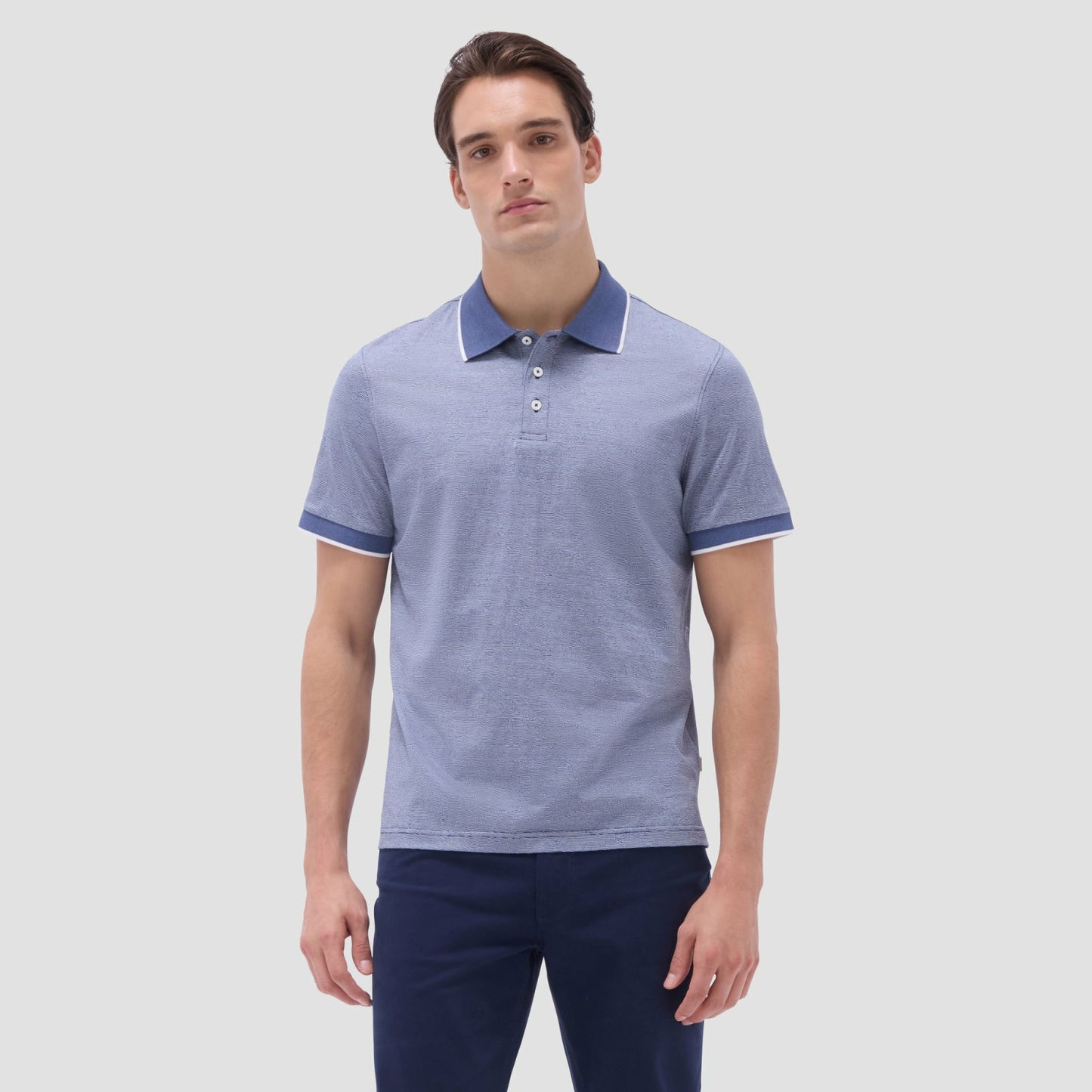 Bugatchi Textured Jacquard Polo Shirt Navy